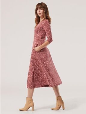 Pact Organic Cotton Fit & Flare Floral V-Neck Midi Party Dress With Pockets
